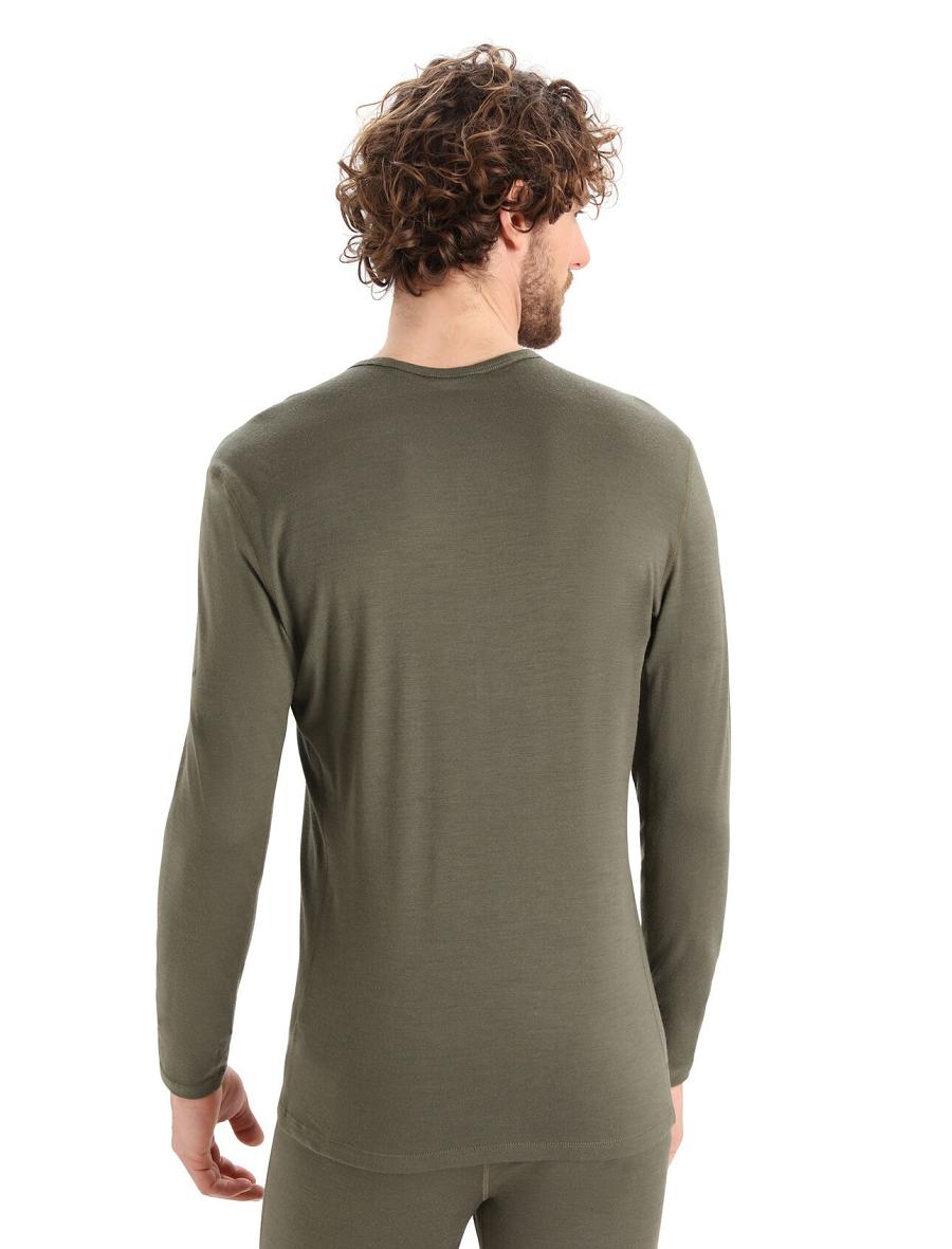 Icebreaker Merino 200 Oasis Long Sleeve Crewe Ski Stripes Miesten Base Layers Oliivinvihreä | FI 1367QMAZ